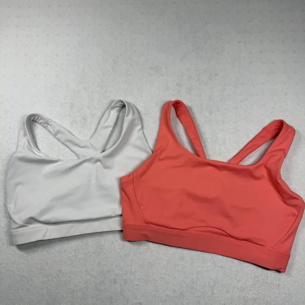 Athleta Sports Bra Lot of 2 Women’s Medium Gray Coral Racerback No Pads